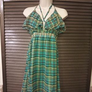 NWT Aqua Plaid Halter Dress W/Elastic Waist